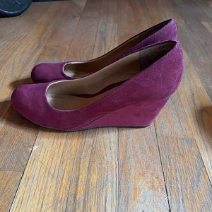 maroon suede wedge heels